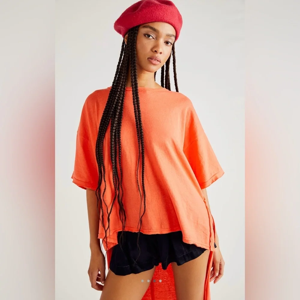 NWT Free People XS Nova Tunic in Coral 🪸 Top New Oversized High Low Shirt